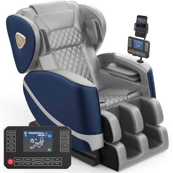 Full Body Zero Gravity Massage Chair with 10 Fixed Rollers, Heat Function, Deep Foot Massager & Bluetooth, Blue