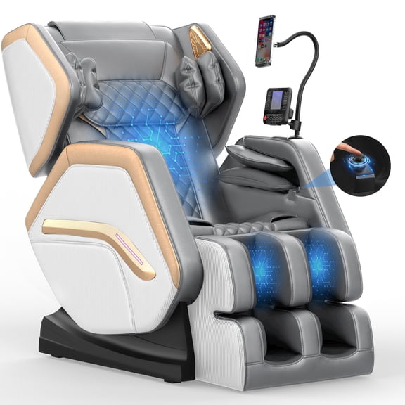 Full Body Zero Gravity Massage Chair with 10 Fixed Rollers, Soothing Heat, Deep-Kneading Foot Massager & Bluetooth Speakers, White