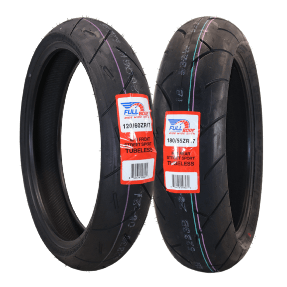 Full Bore M1 120/60ZR17 Front & 180/55ZR17 Rear Motorcycle Tires, High-Performance Radial, Superior Grip & Handling for Street & Track, 120/60-17, 180/55-17, USA Family Owned