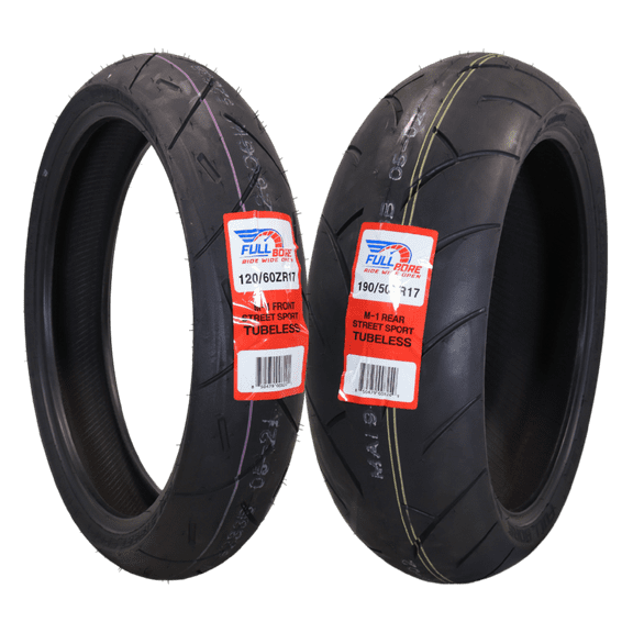 Full Bore M1 120/60ZR17 Front & 190/50ZR17 Rear Motorcycle Tires, High-Performance Radial, Superior Grip & Handling for Street & Track, 120/60-17, 190/50-17, USA Family Owned