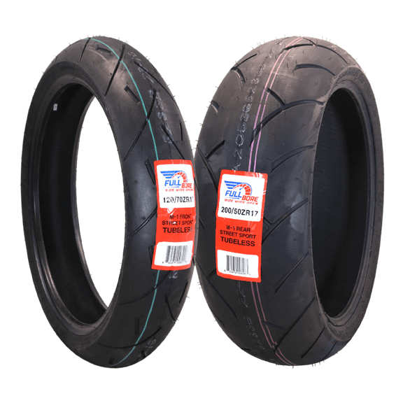 Full Bore M1 120/70ZR17 Front & 200/50ZR17 Rear Motorcycle Tires, High-Performance Radial, Superior Grip & Handling for Street & Track, 120/70-17, 200/50-17, USA Family Owned
