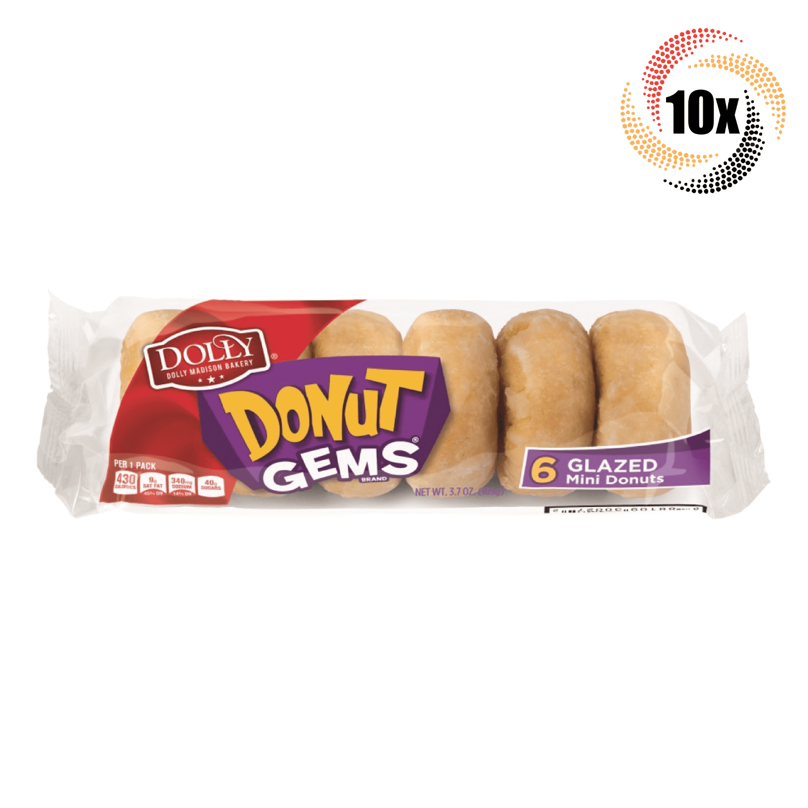 Full Box 10x Pack Dolly Madison Bakery Donut Gems Glazed Mini Donuts 3.7oz