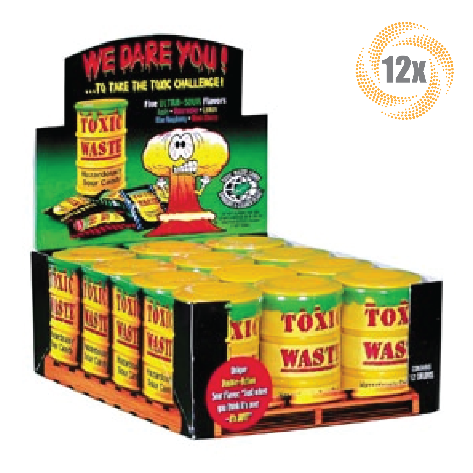 Full Box 12 Drums Toxic Waste Sour Candy Collectible Drums Assorted