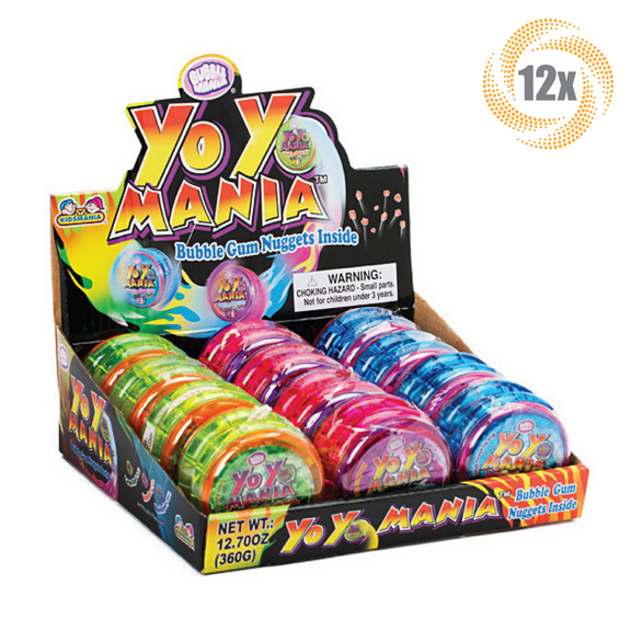 Full Box 12 Yo Yo's Bubble Mania Yo Yo Mania & Bubble Gum 1.05oz Assorted Colors