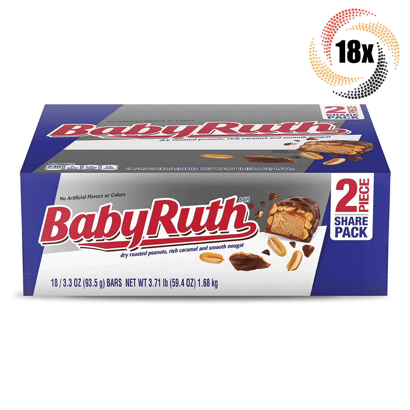 Full Box 18x Packs Baby Ruth Chocolatey Peanut Caramel Nougat King ...