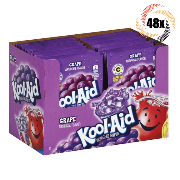 Full Box 48x Packets Kool-Aid Grape Caffeine Free Soft Drink Mix | Fast Shipping