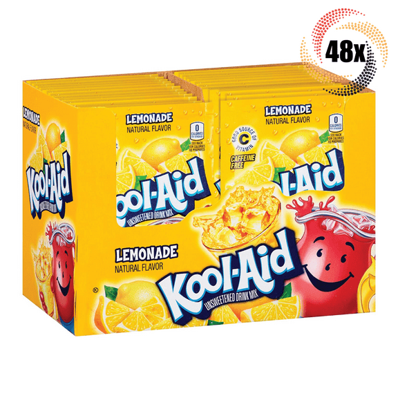 Full Box 48x Packets Kool-Aid Lemonade Flavor Soft Drink Mix | Caffeine Free |