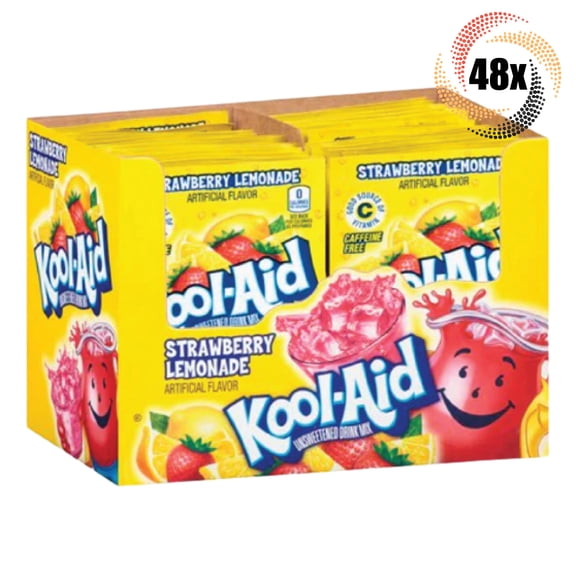 Full Box 48x Packets Kool-Aid Strawberry Lemonade Soft Drink Mix - Caffeine Free