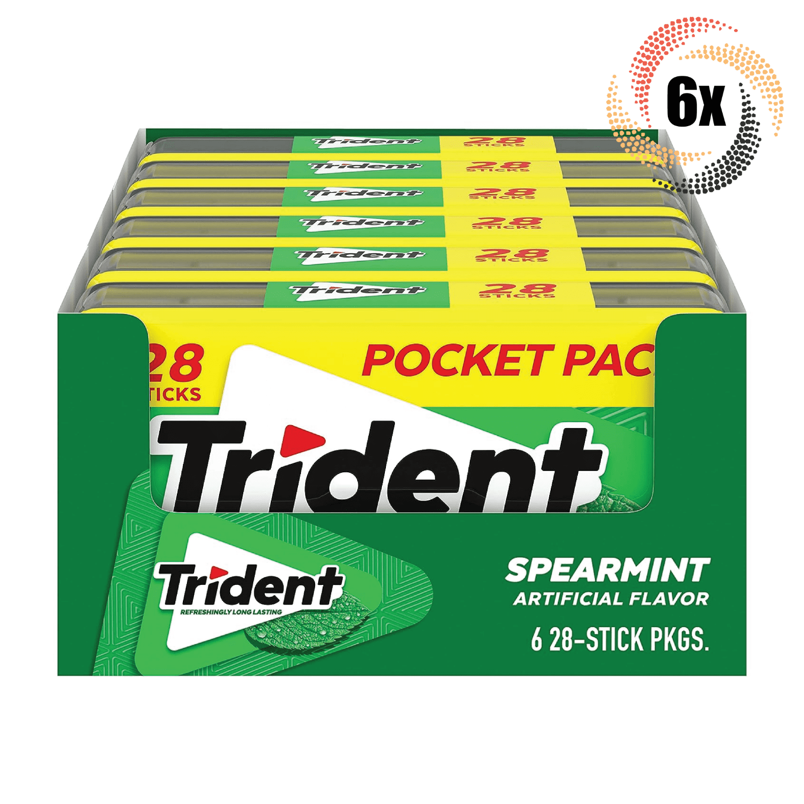 Full Box 6x Packs Trident Pocket Pack Spearmint Chewing Gum | 28 Sticks Per Pack