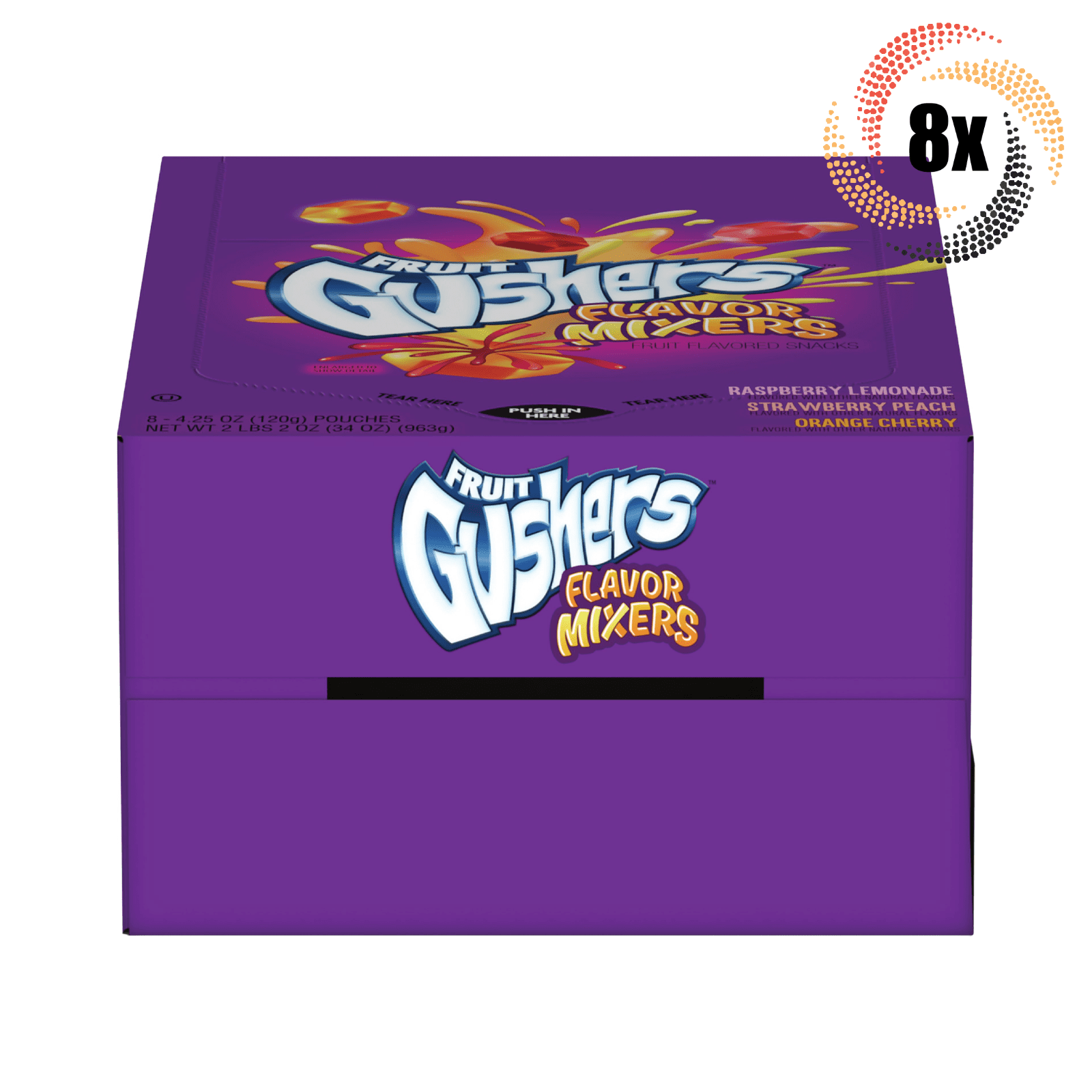 Full Box 8x Bags Gushers Flavor Mixers Fruit Flavored Snacks 3 Flavor