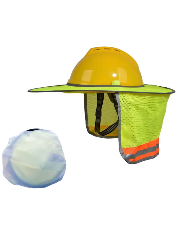 Full Brim Hard Hat Sun Shade Visor Neck Shield-LIME