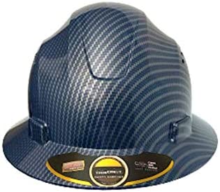 HDPE Hydro Dipped Blue Full Brim Hardhat Carbon Fiber with Fast-Trac