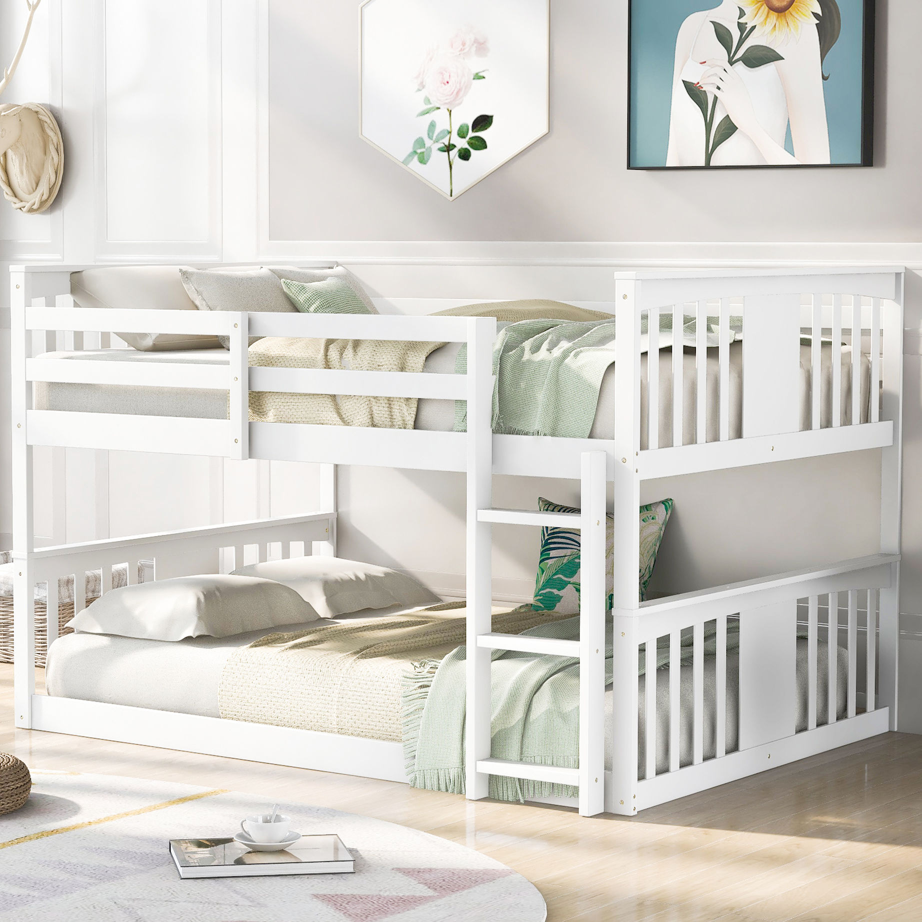 Full Over Bunk Bed In White - Solid Pine Wood Construction, Enhances