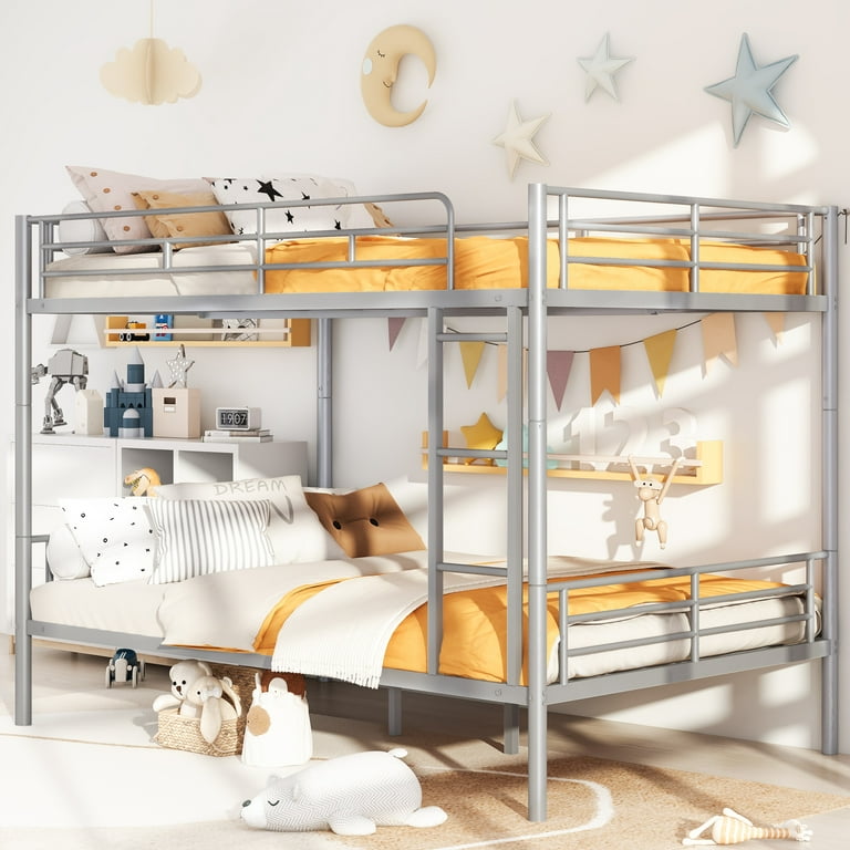 Full over Full Bunk Beds Legahome Metal Bunk Beds Full Size Convertible Bunk Beds for Kids Teens Adults with Ladder and Safety Guardrails