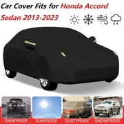Full Car Cover Custom Fits for Honda Accord Sedan 2013-2023, 210T Waterproof Anti-UV Windproof Dustproof All Weather Outdoor Indoor Protection with Reflective Strips, Black