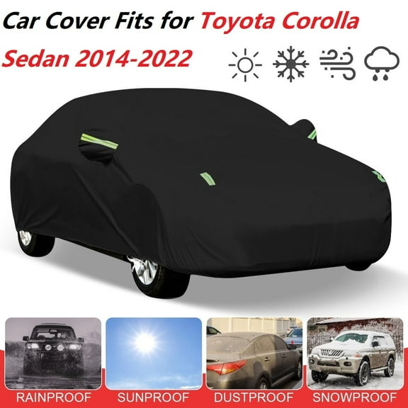 Full Car Cover Custom Fits for Toyota Corolla Sedan 2014-2022, 210T Waterproof Anti-UV Windproof Dustproof All Weather Outdoor Indoor Protection with Reflective Strips, Black
