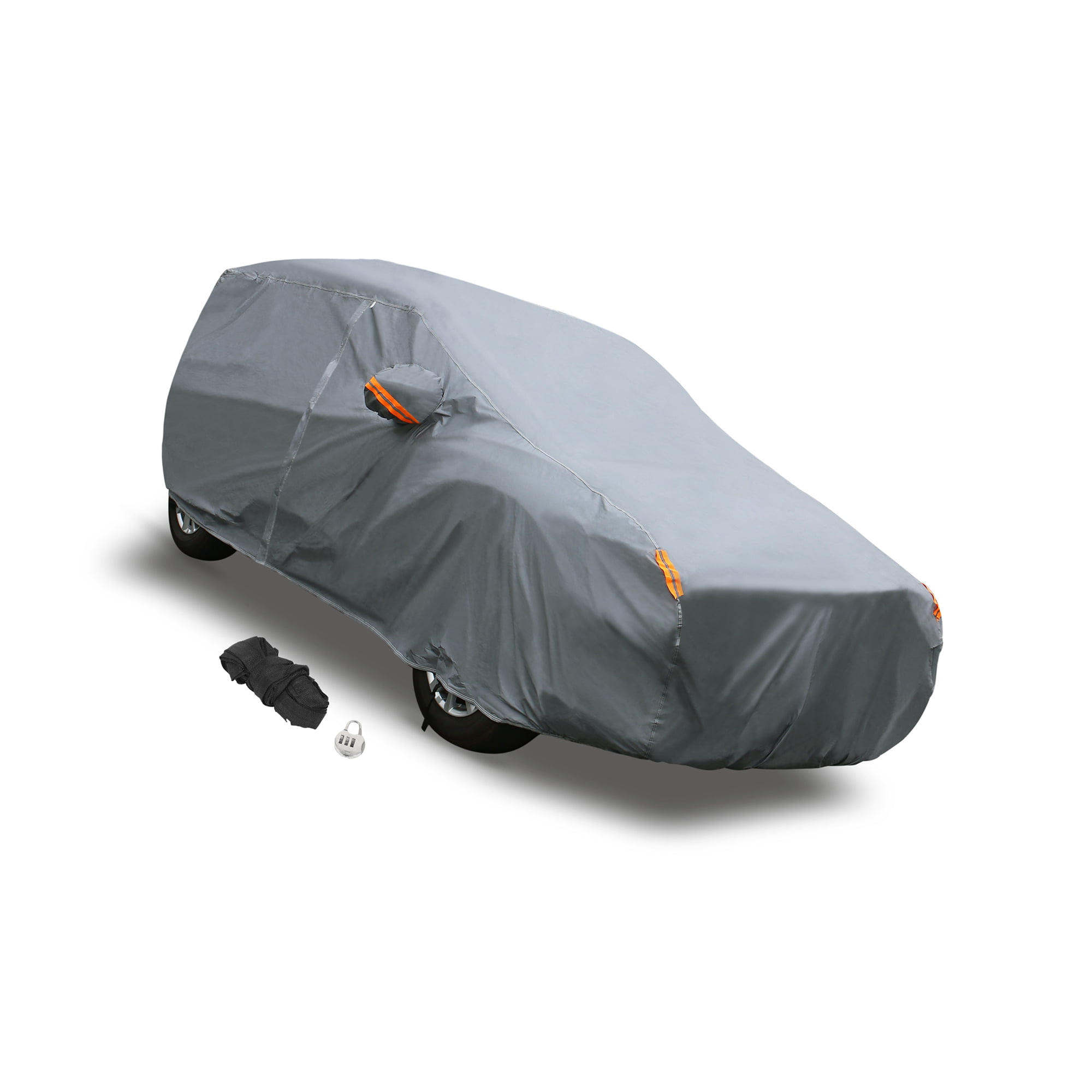 Full Car Cover Soft Lining W/ Zipper Door Fit for SUV L Up to 191 Gray 