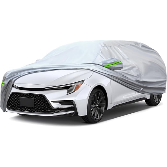 Full Car Cover Universal 6 Layers Outdoor Thicked All Weather Cover, Sunshield, Waterproof, Snow Proof, UV Proof, Scratch Proof, Bird Droppings, 6 Reflective Strips, Fits Hatchbacks up to 173 "