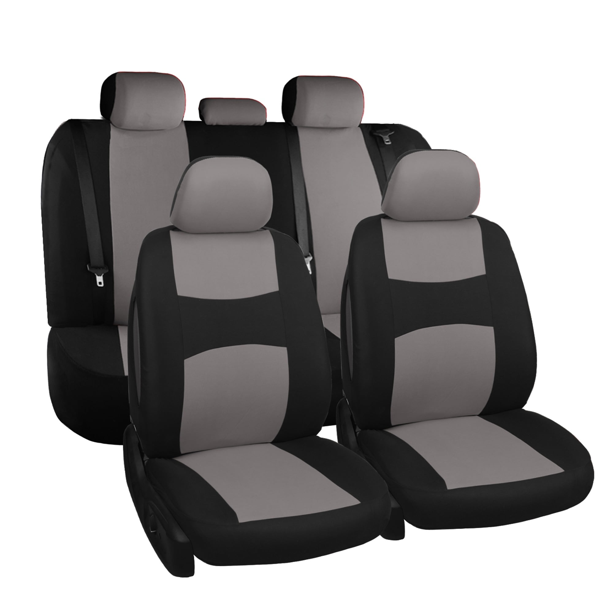 Full Car Seat Covers for 5 Seats, Black-Gray Design, Universal Fit for Cars SUVs Trucks, Anti-Scratch, All-Season Complete Seat Protector Kit