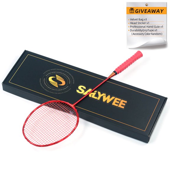 Full Carbon Fiber Badminton Racket, 5U G5 26-30lbs Lightweight, Wave Shaped Racket Frame with Shock-Absorbing Nails, Free Overgrip and Bag