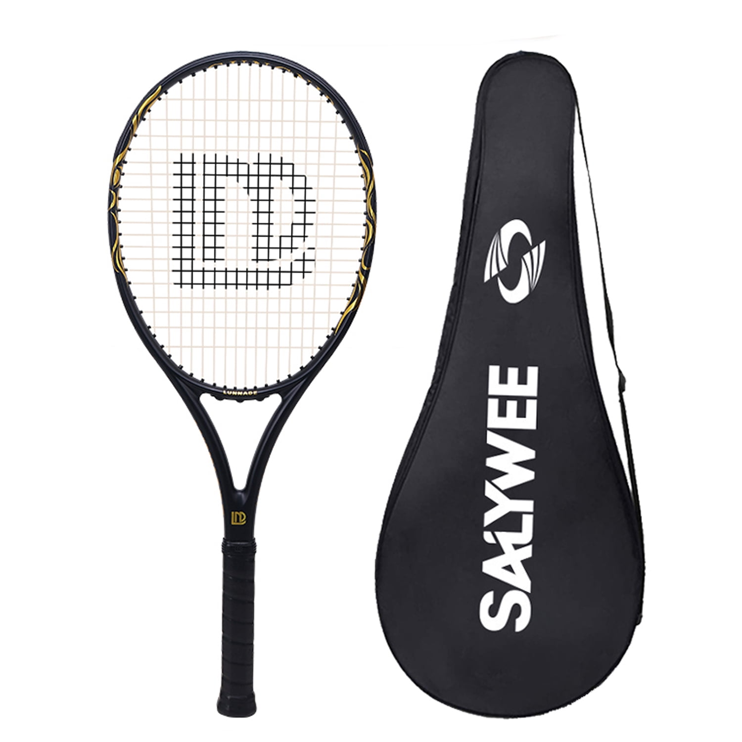 Full Carbon Tennis Racket with Free Bag, Hot-stamped Silver Design, Professional Tennis Rackets for Outdoor, Attacking Rackets, Best Gifts for Player