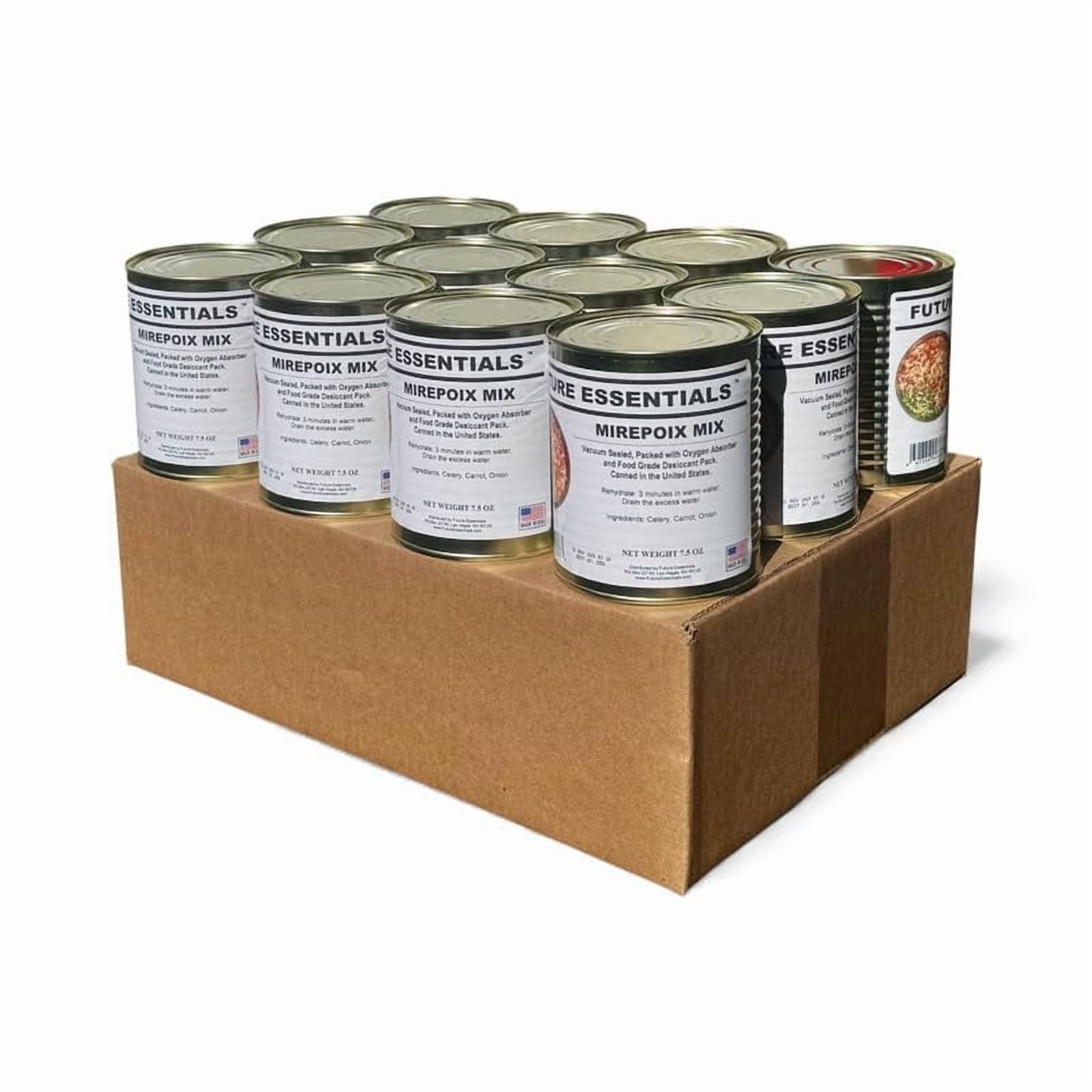 (Full Case) Future Essentials Dehydrated Mirepoix Mix, 7.5 oz Can – Carrot, Celery & Onion Vegetable Soup Mix, 25+ Year Shelf Life, Emergency Food Storage, Made in USA