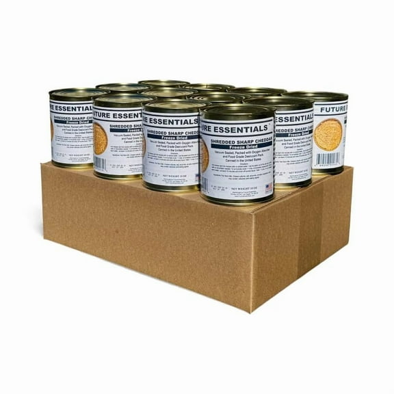(Full Case) Future Essentials Freeze-Dried Shredded Sharp Cheddar Cheese, 10 oz #2.5 Can (6-Pack) Real Dairy Cheese, 25-Year Shelf Life, Emergency Food Storage, Made in USA