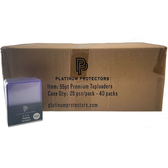 Full Case of 1,000 Top Loaders 55pt - Platinum Protectors Premium Toploaders for 55 Trading Cards (40 Packs)