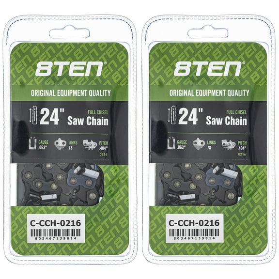 Full Chisel Chainsaw Chain 24 inch .063 Gauge .404 Pitch 78 Drive Links 2 Pack 810-CCC2438H