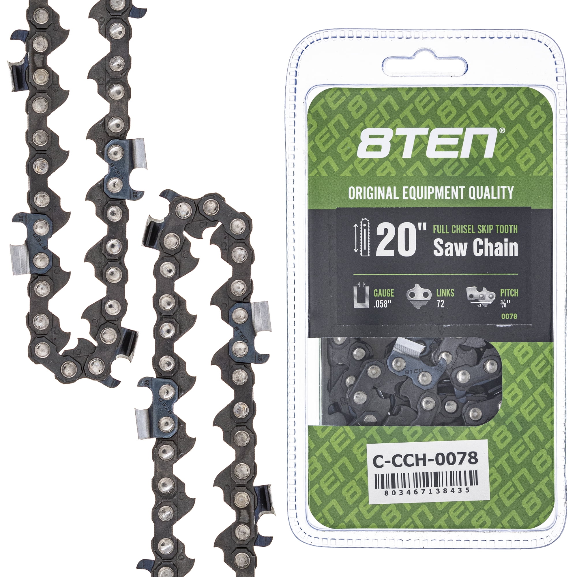 Full Chisel Skip Tooth Chainsaw Chain 20 inch .058 3/8 72DL for ...