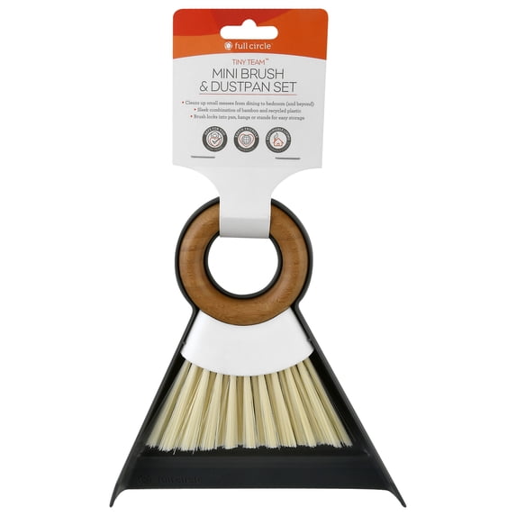 Full Circle Tiny Team Mini Brush and Dustpan Set Gray & White Bamboo, recycled plastic, silicone, rubber Material