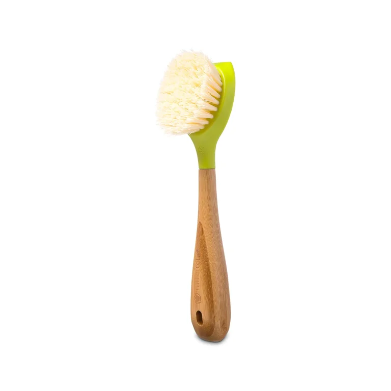 1pc 6*6*6cm Bamboo-handled Round Head Pot Scrubber, Dish Brush