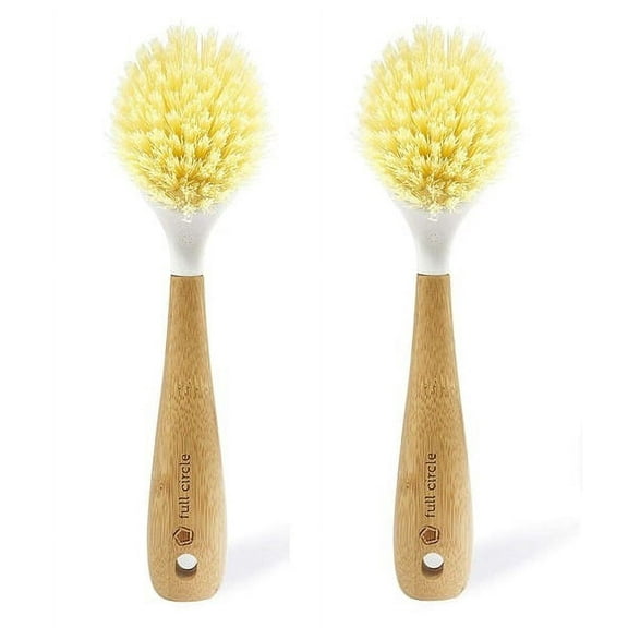 Full Circle - Be Good Kitchen Dish Brush with Bamboo Handle, White 2 Packs