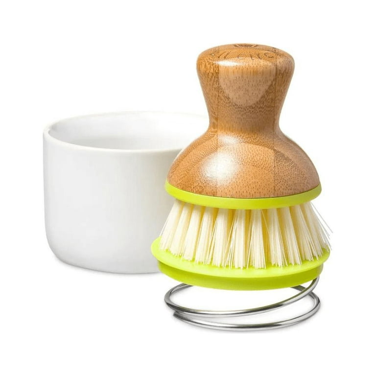 Full Circle Bubble Up Dish Brush & Foaming Ceramic Holder, Green Brush/White Base