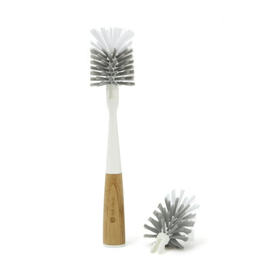 Full Circle Clean Reach Bottle Brush with Replaceable Head - Bamboo & Recycled Plastic - White