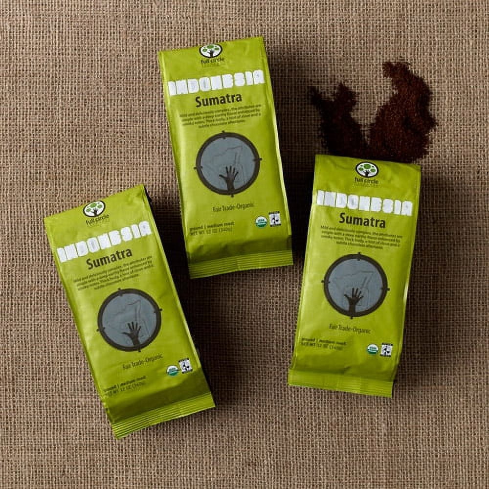 Full Circle Exchange Fair Trade Indonesia Sumatra Medium Roast Ground Organic Coffee, 12oz (Pack of 3)