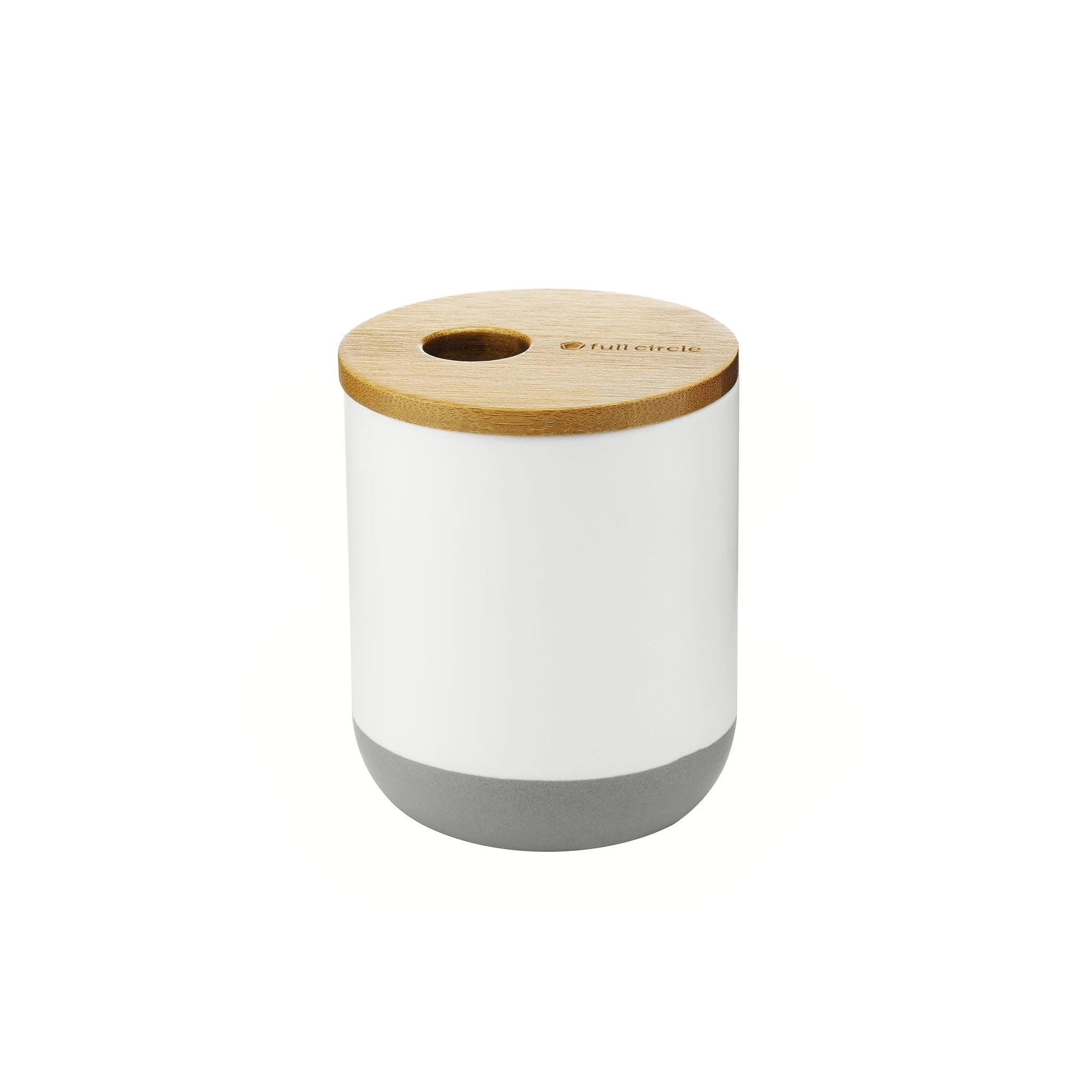 White and Gray Ceramic Bamboo Lidded Bathroom Canister