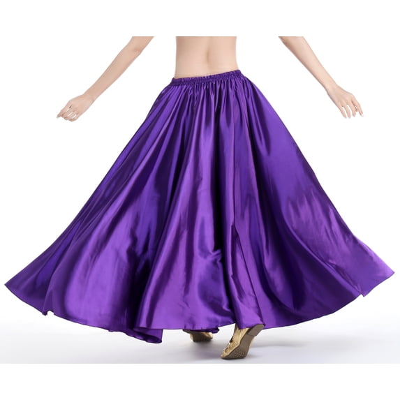Full Circle Satin Belly Dance Dancing Skirts for Stage Performances Purple