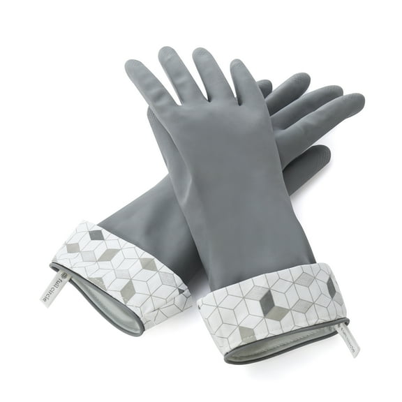 Full Circle Splash Patrol Natural Latex Soft Lined Cuffed Dish Washing Gloves - Gray - Medium - Pair