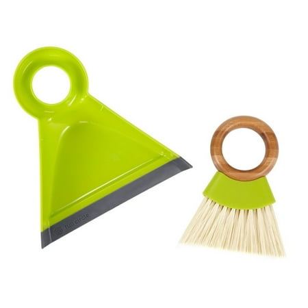 Full Circle Tiny Team Bamboo & Recycled Plastic Mini Dustpan & Brush Set for Small Messes - Green