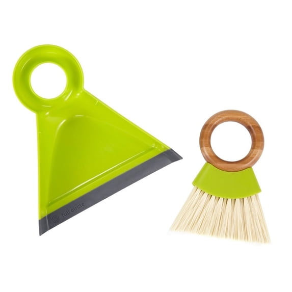 Full Circle Tiny Team Bamboo & Recycled Plastic Mini Dustpan & Brush Set for Small Messes - Green