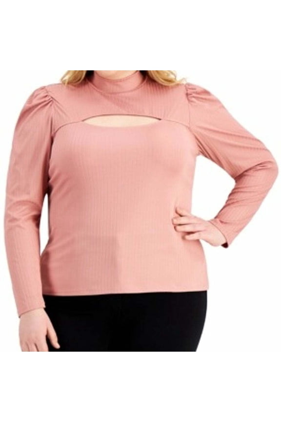 Trends Trendy Plus Size Cutout Mock-Neck Top- Old Rose XL 0