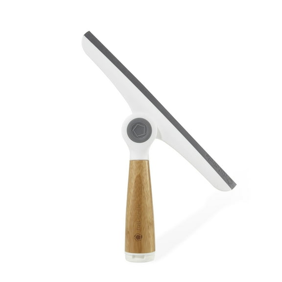 Full Circle Wipe Out Pivoting Window & Mirror Squeegee - White - Bamboo Handle - Includes Suction Hook