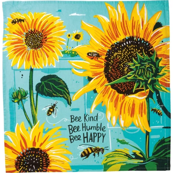Full Color Cotton Dish 28 X 28" Kitchen Towel - Bee Kind Bee Humble Bee Happy