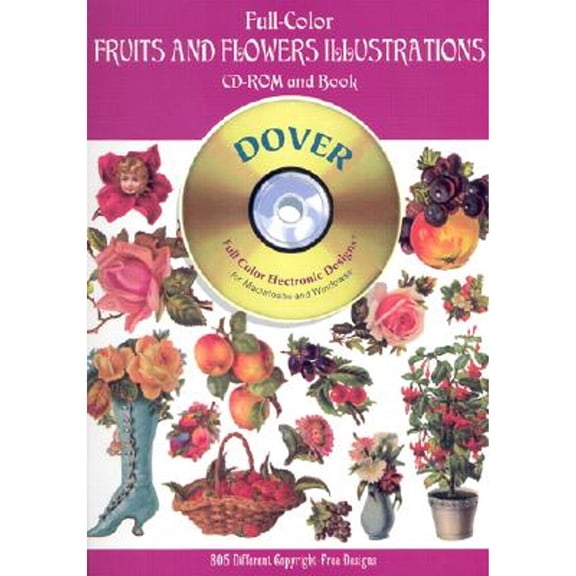 Pre-Owned Full-Color Fruits and Flowers Illustrations CD-ROM and Book (Dover Electronic Clip Art) (Paperback) 0486999718 9780486999715