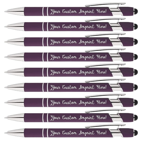 Full Color Imprint offered on Rainbow Rubberized Soft Touch Ballpoint Pen Stylus is a stylish, premium metal pen, black ink, medium point. Box of 12 - Personalized with your custom text or logo