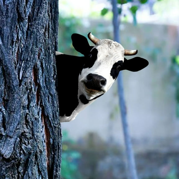 Full Color Peeping Animal Wall Art, Farm Peeping Cow Decoration for Outdoor Farmhouse Garden Lawn Fence,Metal Cow Statue,Funny Cattle Animal Metal Sign