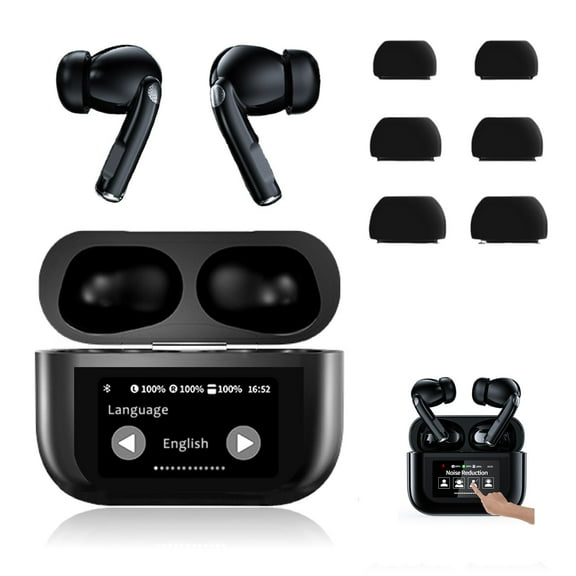 Full-Color Touch Screen Language Translator Earbuds, Real Time Translation Earphone with 144 Languages Supported, ANC Noise Cancelling, Bluetooth 5.4(Black)