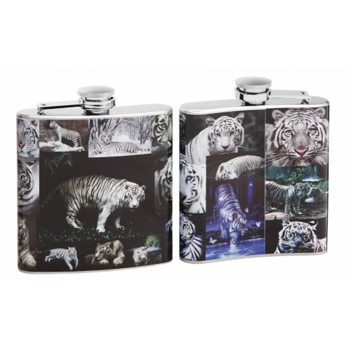 Full Color White Tiger Collage on 6oz Flask