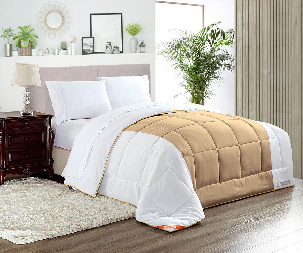 Full Comforter Contrast Taupe 300 GSM Plush Siliconized Microfiber Fill ...